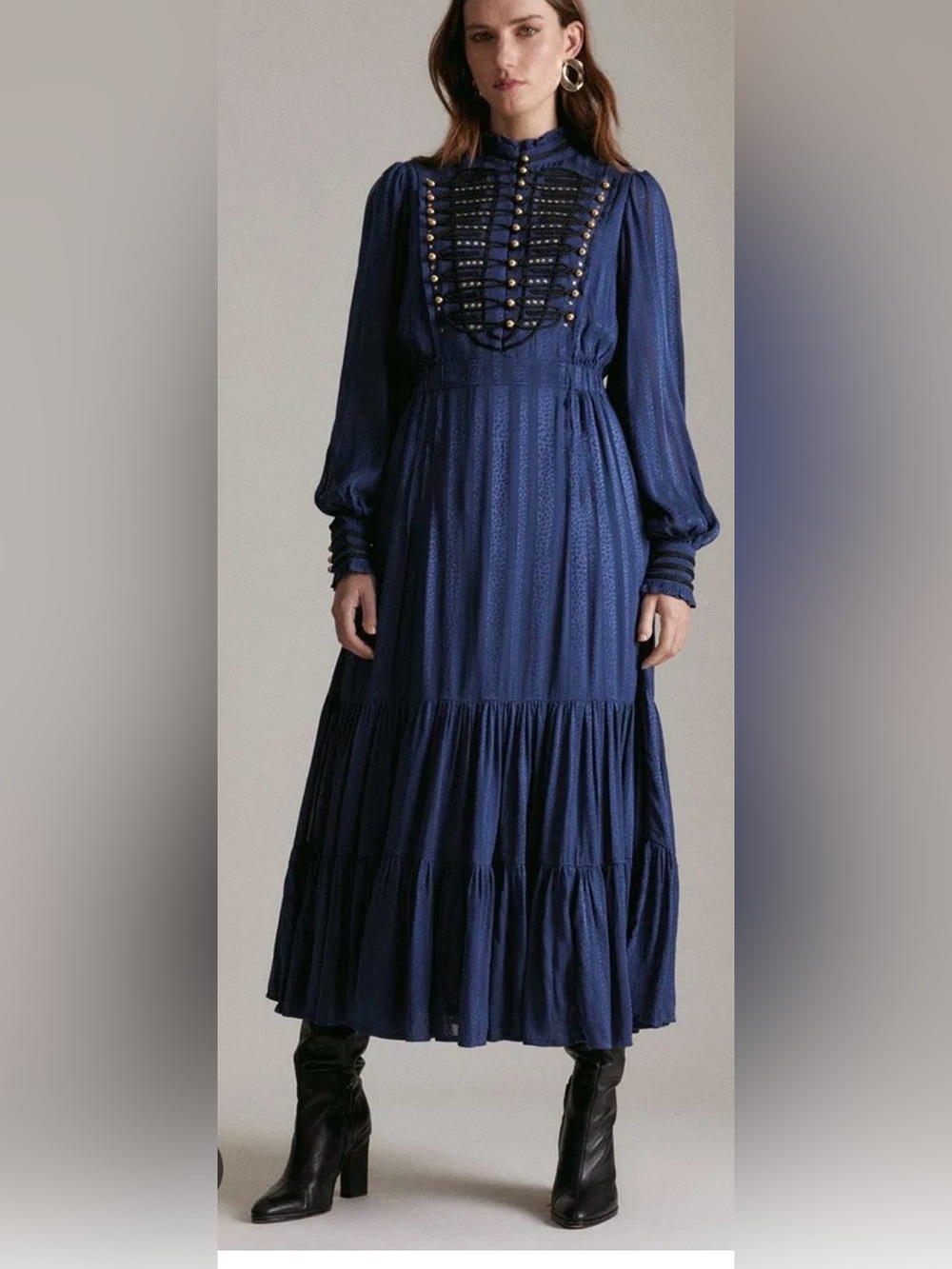 Karen Millen Cornelli Studded Military Woven Maxi Dress size 10